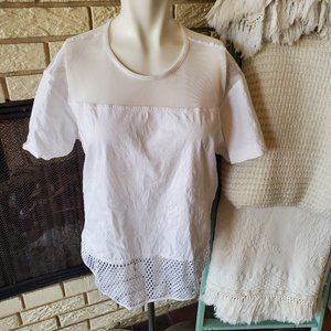 ADIDAS Stella McCartney White Organic Cotton Mesh detail Active tee/top S